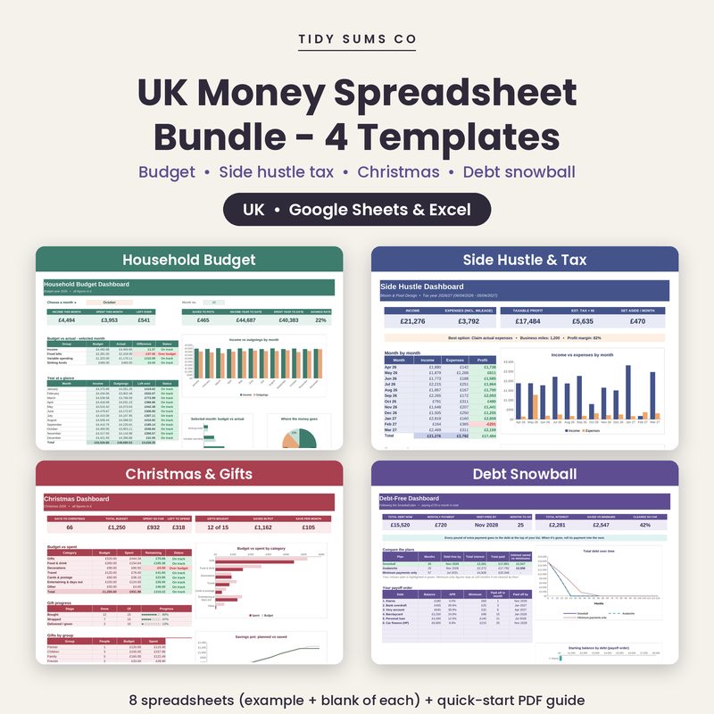 Preview of the UK Money Spreadsheet Bundle dashboard