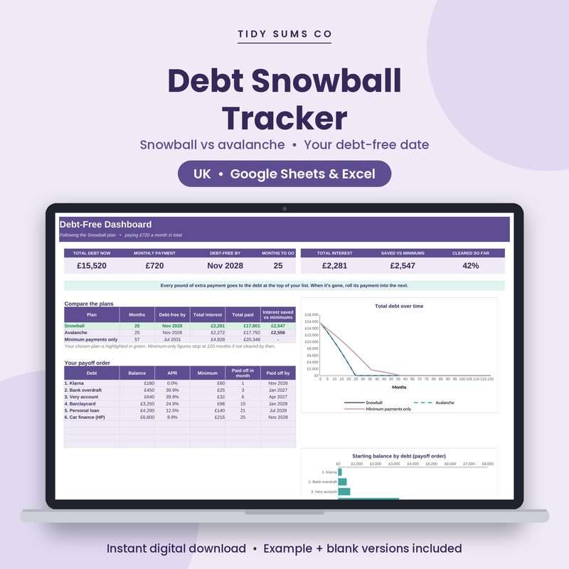 Debt Snowball Tracker spreadsheet preview